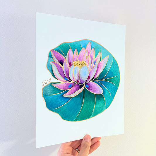 Birth Flower Hand-Embellished Print | July Water Lily