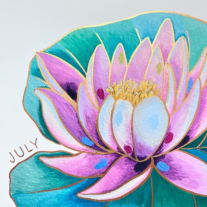 Birth Flower Hand-Embellished Print | July Water Lily
