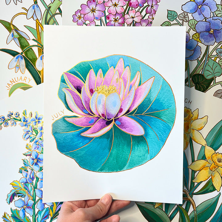 Birth Flower Hand-Embellished Print | July Water Lily
