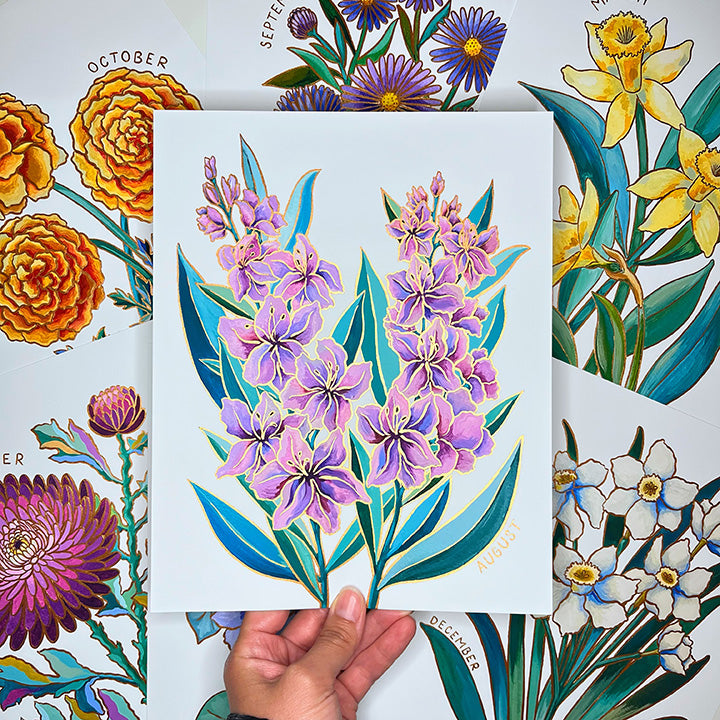 Birth Flower Hand-Embellished Print | August Gladiolus