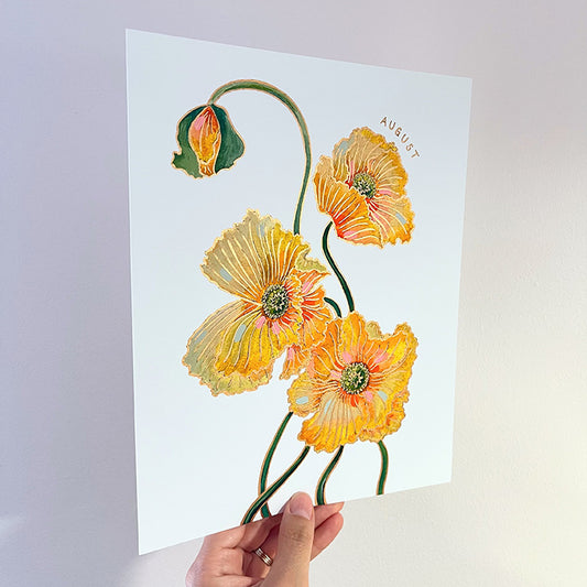Birth Flower Hand-Embellished Print | August Poppy