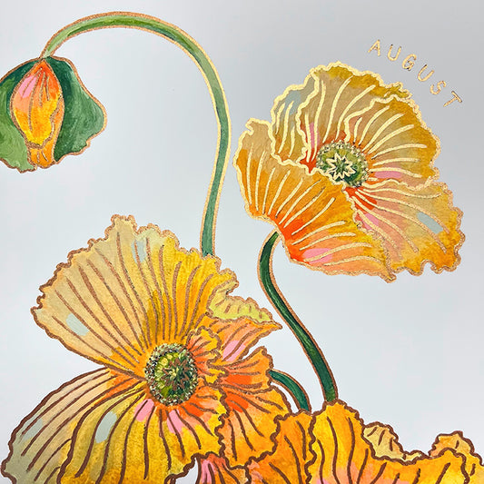 Birth Flower Hand-Embellished Print | August Poppy