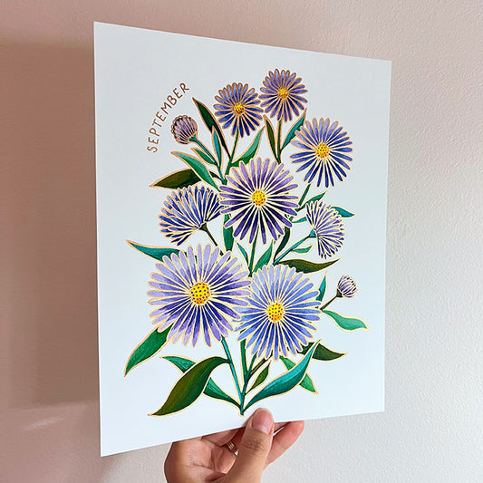 Birth Flower Hand-Embellished Print | September Aster