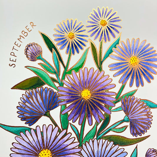 Birth Flower Hand-Embellished Print | September Aster