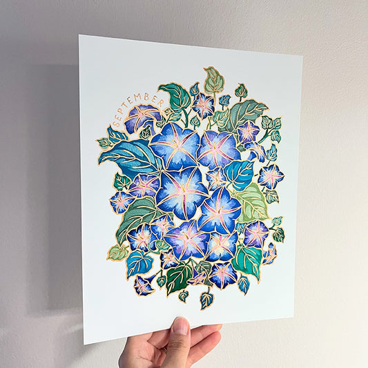 Birth Flower Hand-Embellished Print | September Morning Glory