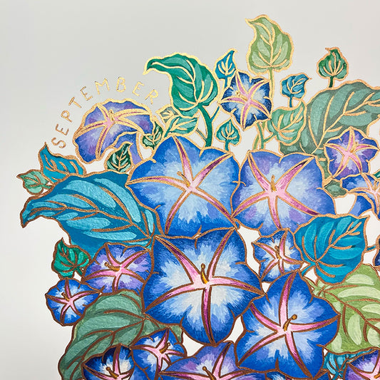 Birth Flower Hand-Embellished Print | September Morning Glory