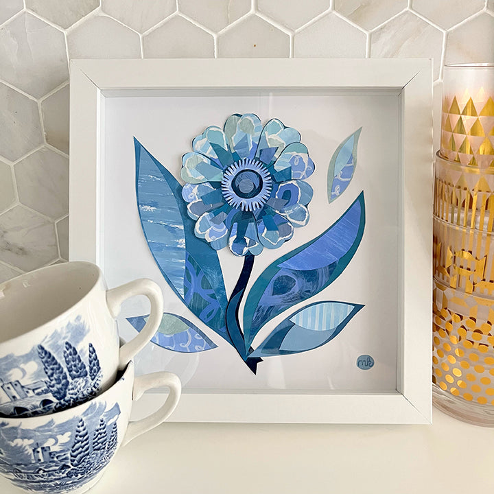 "Bloom in Blue" | original framed collage