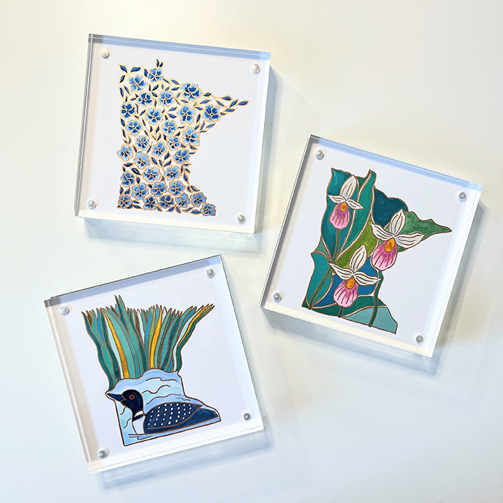 Minnesota acrylic block framed print | “Lady Slipper Flowers”