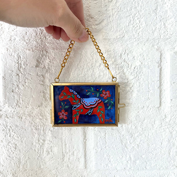 Blue & Red Hand-Painted Dala Horse Ornament