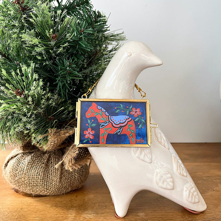 Blue & Red Hand-Painted Dala Horse Ornament