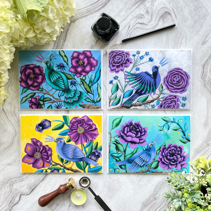 "Spring Songbirds 1" Greeting Cards | Mixed Set of 4