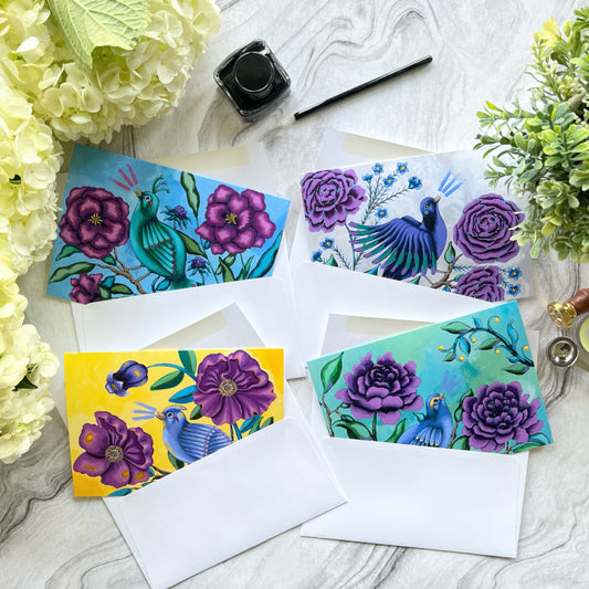 "Spring Songbirds 1" Greeting Cards | Mixed Set of 4