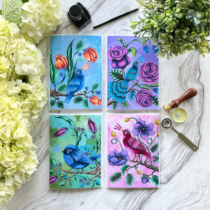 "Spring Songbirds II" Greeting Cards | Mixed Set of 4