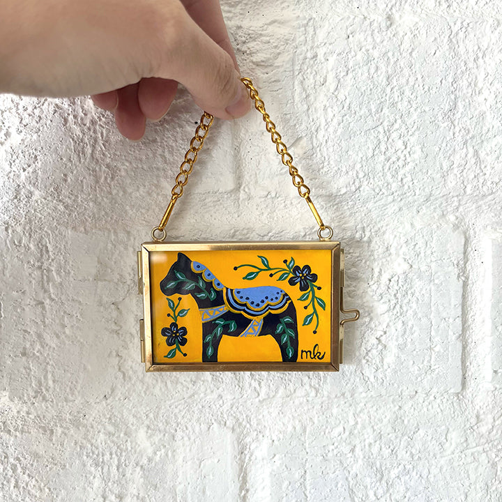 Yellow & Blue Hand-Painted Dala Horse Ornament