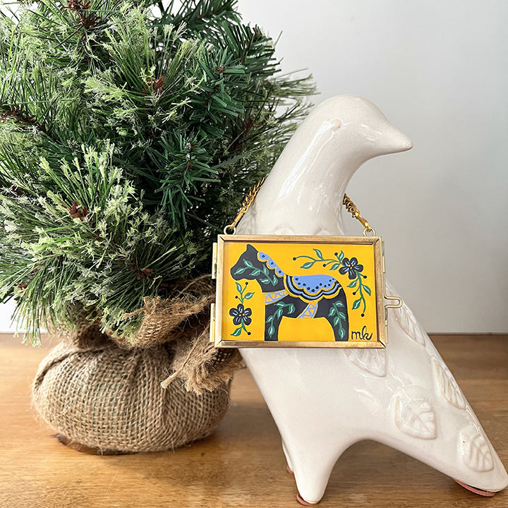 Yellow & Blue Hand-Painted Dala Horse Ornament